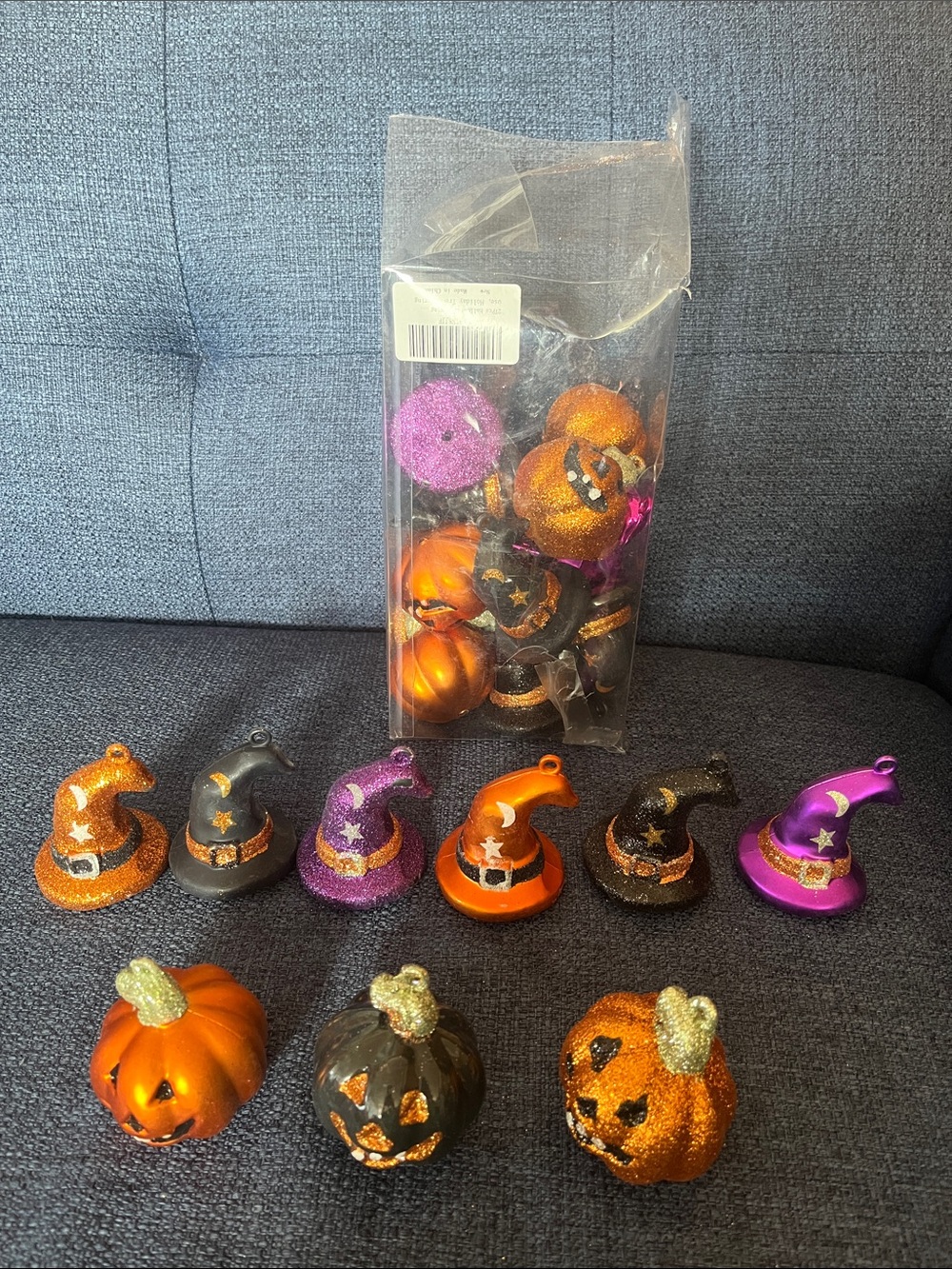 Halloween Glitter Pumpkin and Witch Hat Ornaments-27 pieces-New